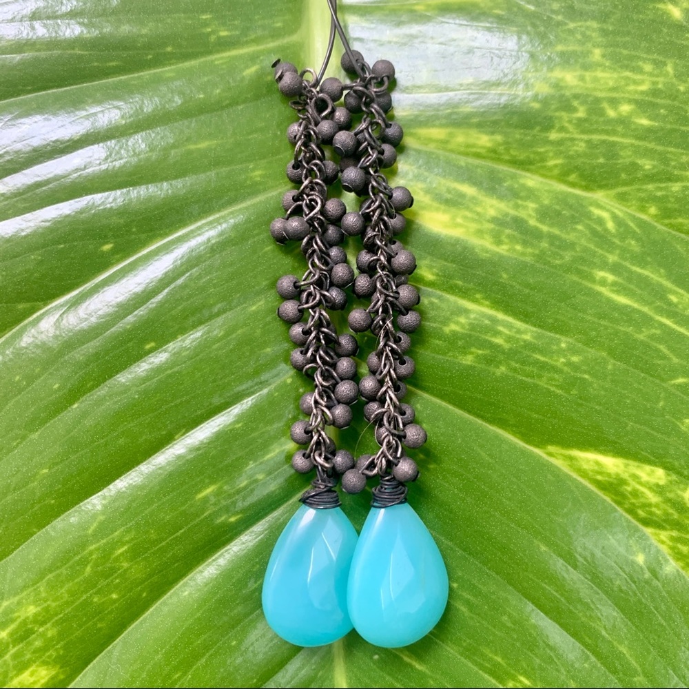 Vintage Caribbean Blue Chalcedony Sterling Silver Earrings
